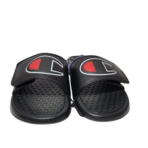 Champion Unisex Slide Sandals Men Size 7 Women Size 9 Black Hook & Loop Closure - Picture 8 of 12